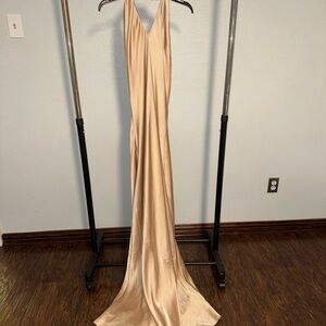 Show Me Your MuMu Champagne Satin V-Neck Maxi Dress